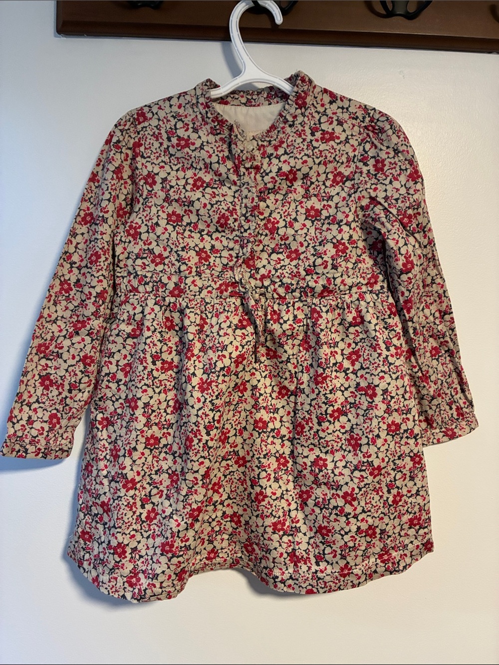 Mayoral Cream Tunic Dress with Red Floral Print - size 4 / 104cm